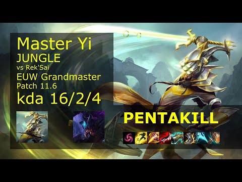 Master Yi Jungle vs Rek'Sai - EUW Grandmaster 16/2/4 Patch 11.6 Gameplay
