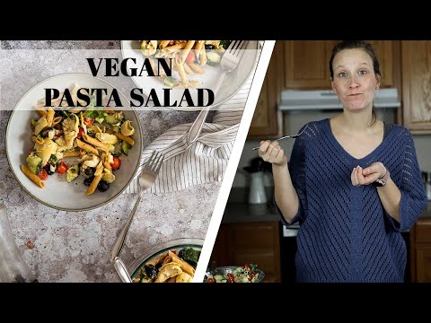 Vegan Mediterranean Pasta Salad Recipe with Artichoke, Olives (oil free, wfpb)