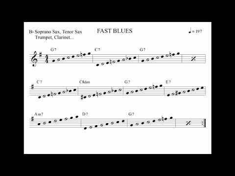Fast Blues Backing Track in Bb for Soprano Tenor Sax, Trumpet, Clarinet... - 197 BPM