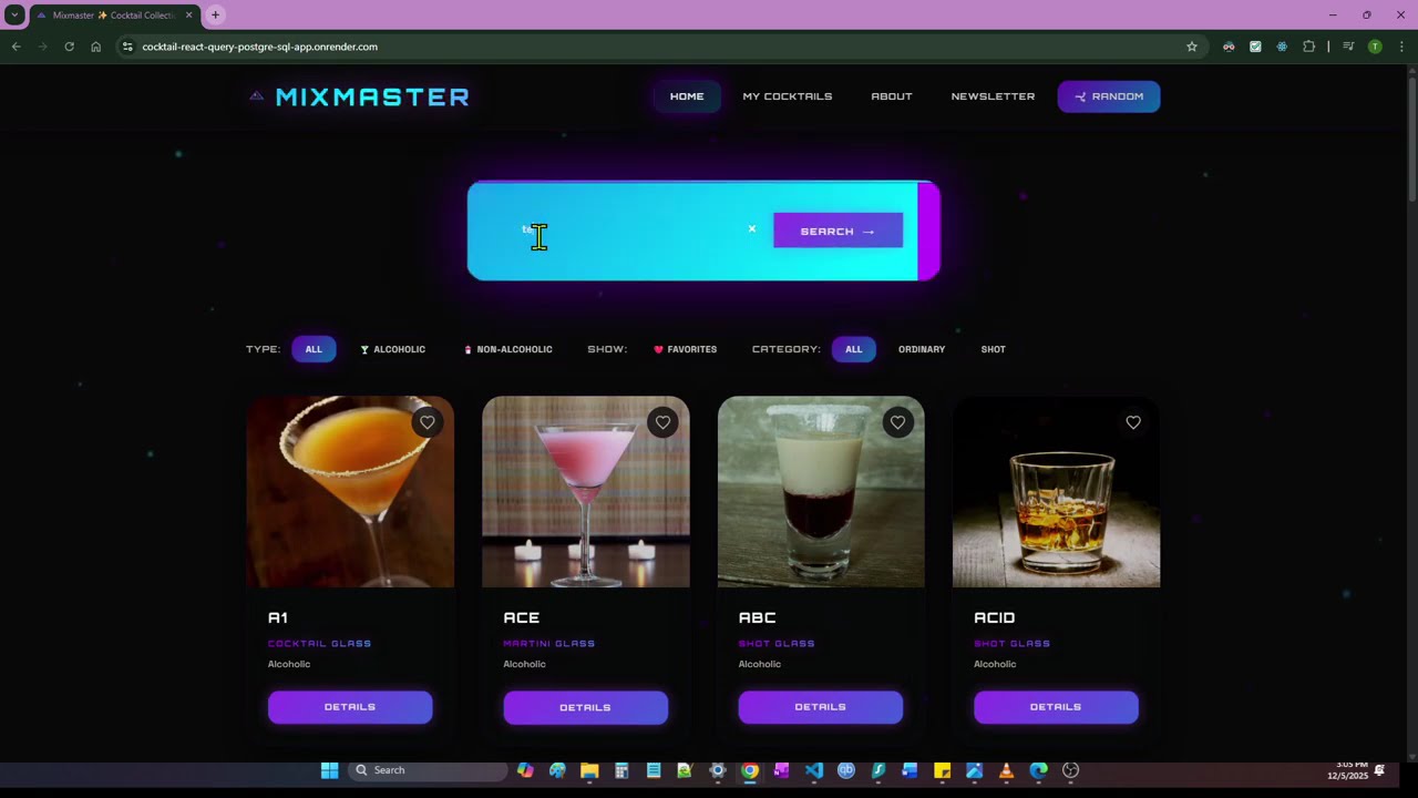 Cocktail Maker App - Serverless Lambda + React Query + PostgreSQL