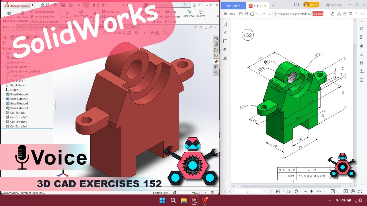 SolidWorks | 3D CAD EXERCISES 152 | StudyCadCam | Solution Tutorial |
