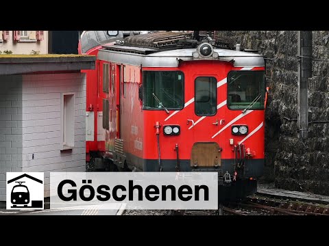 Bahnhof Göschenen an der Gotthard-Bahn + seltene symmetrische Dreiweg-Weiche