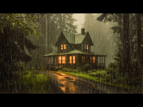 Quality Sleep with Powerful HEAVY RAIN & Thunder Shaking on Fragile tin Roof in Dark Forest - ASMR