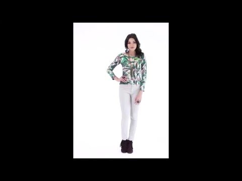 Calça skinny off white e blusa estampa de penas - Quintess | Posthaus