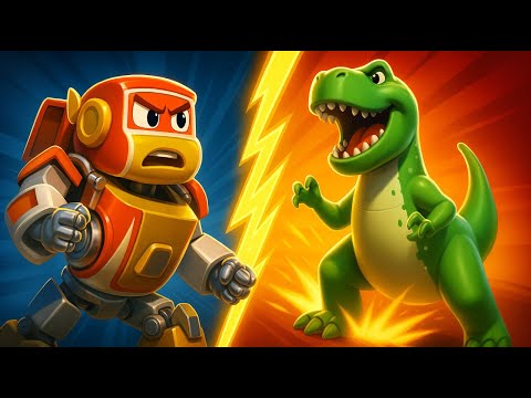 T-Rex 🦖 VS Robot Car 🤖 Robofuse Saves the Day! | Emergency Vehicles for Kids