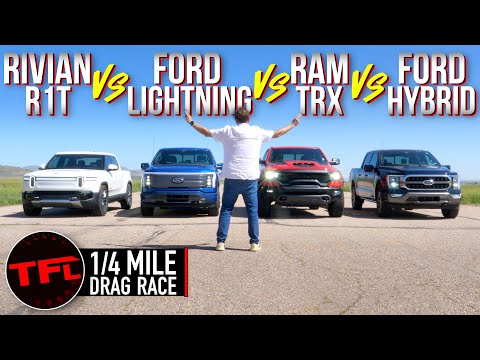 Can the All Electric Ford F-150 Lightning Beat the Ram TRX and the Rivian R1T in a Drag Race?
