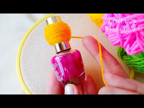 It's so Beautiful ! Superb Flower Craft Idea with Wool- Super Easy Trick for Flower Making with Yarn