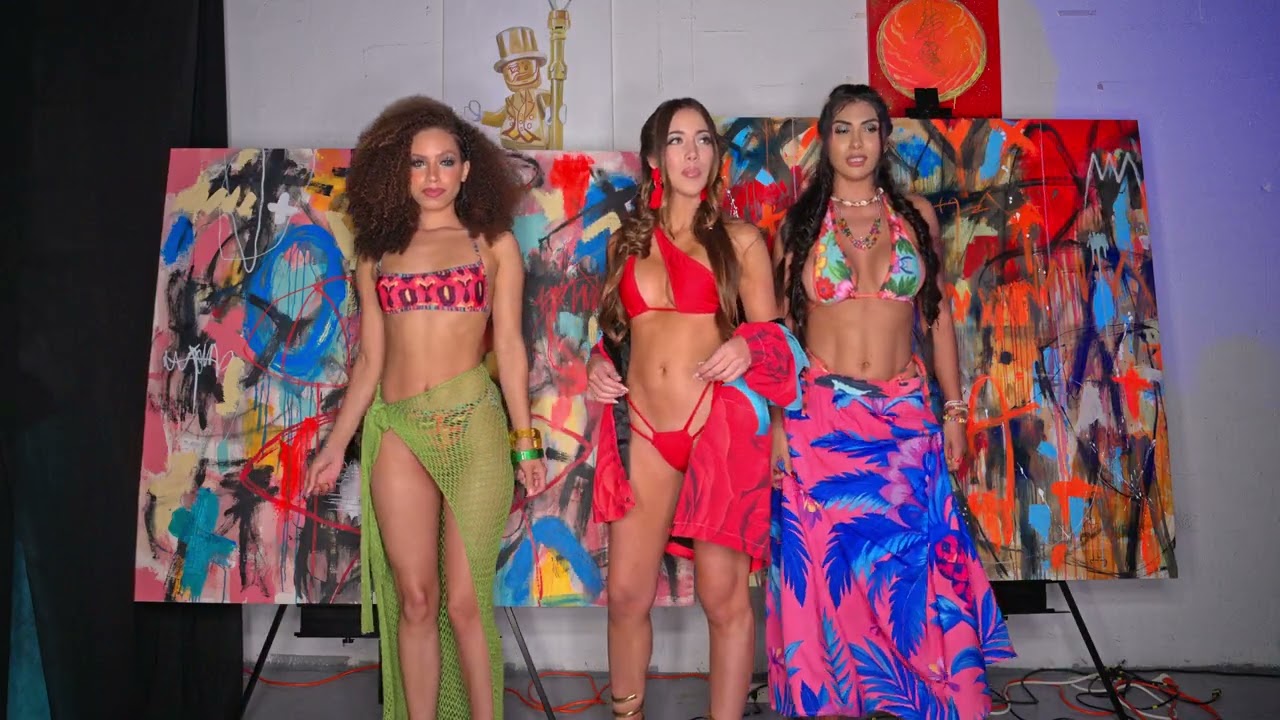 Three Models pose @artheartsfashion Art Basel