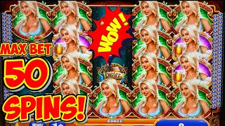 INSANE 50 SPIN MAX BET TRIGGER HUGE WIN on Bier Haus Slot Machine! 💥 WMS Classic MAX BET Live Play