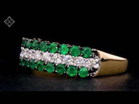 Emerald and Diamond Triple Row Asteria Eternity Ring in 18K White Gold Version - FT81-GY