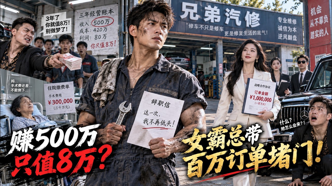 在表哥汽修廠幹3年給他賺500萬，母親等手術費，表哥卻說我只值8萬！ 我反手辭職單幹，不久後女總裁帶?