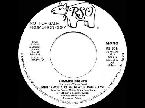 1978 John Travolta, Olivia Newton-John & Cast - Summer Nights (mono radio promo 45)