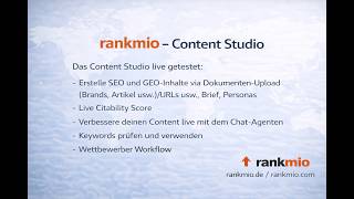 rankmio - Content-Studio — von der Quelle zum fertigen Text