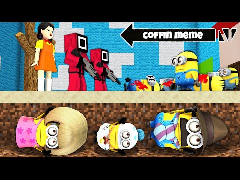MINIONS FAMILY SQUID GAME ESCAPE - Red Light Green Light Challenge - Minecraft Animation Roblox