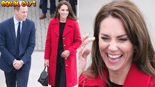 Beaming Kate waves to crowd as she steps out with William on Welsh island they called home