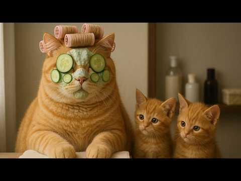 Ginger Mama Cat’s Romantic Dinner Date… With Her Two Orange Kittens! 🐟💖