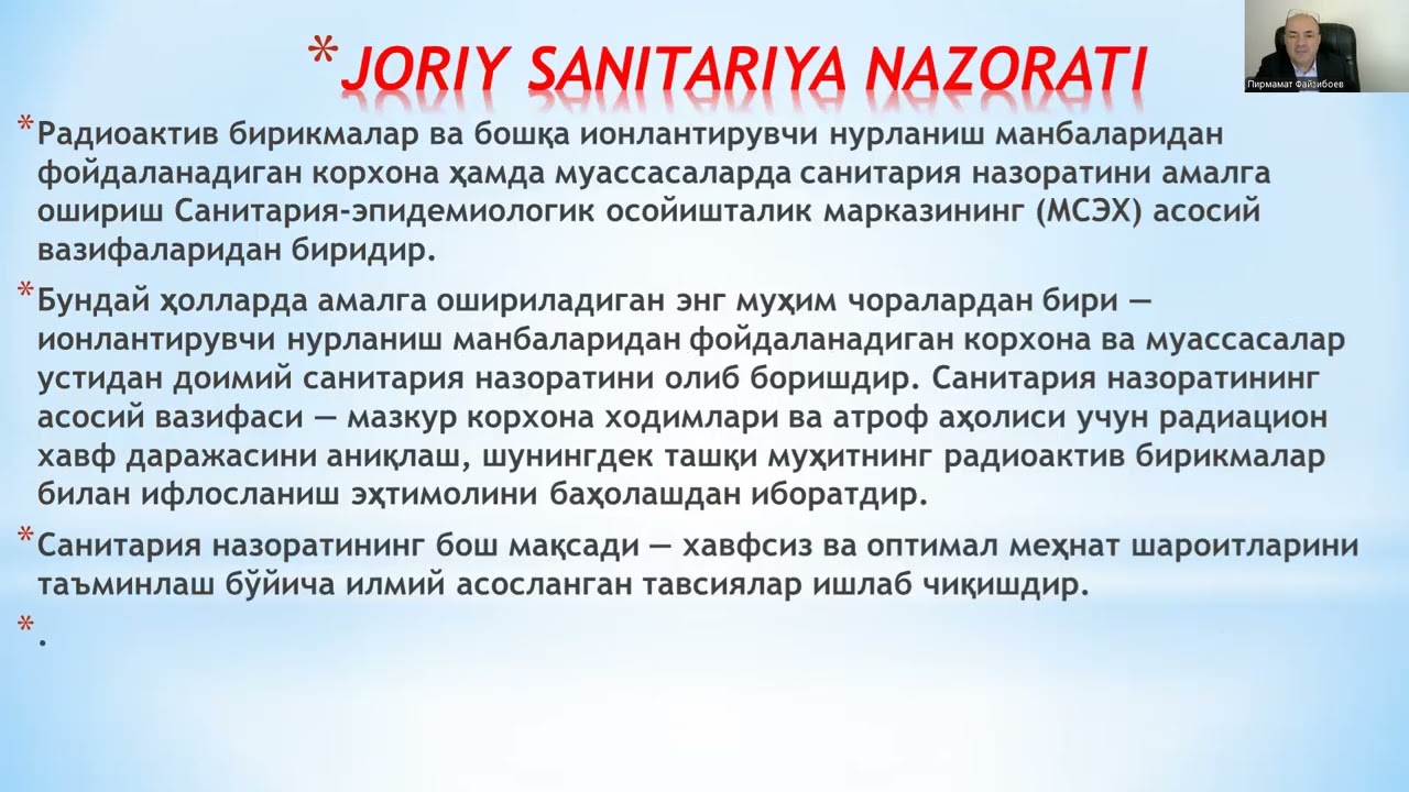 Sanitar dozimetrik nazorat haqida tushuncha, uning maqsadi va vazifalari