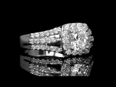 1 3/5 CTW Cushion Cut Diamond Antique Vintage Engagement Ring in 14K White Gold