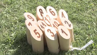 フィンランド発祥のスポーツ「モルック」大会　家族連れなど約30チームが参加して熱戦