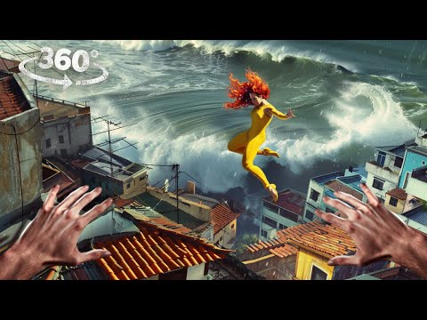 360° Surviving a Tsunami and Angry Girlfriend - Parkour Rollercoaster VR 360 Video 4K Ultra HD
