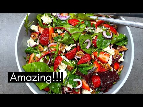 Strawberry Salad with Feta | Balsamic Vinaigrette | Cooking and Cups