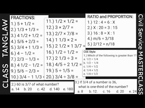 Basic MATH to Civil Service Style questions: FRACTIONS, RATIO & PROPORTION, Civil Service Style Qs
