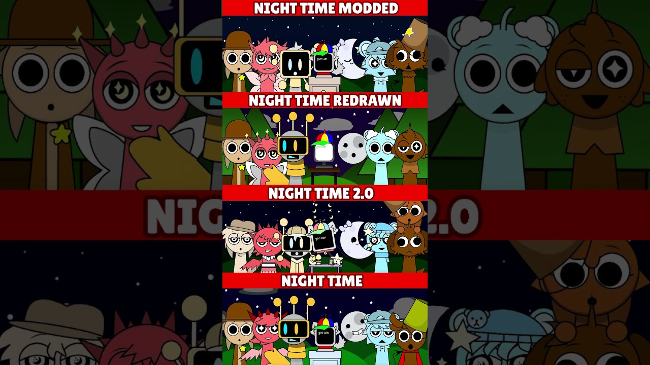Incredibox Sprunki Night Time Modded VS Night Time Redrawn VS Night Time 2.0 VS Night Time
