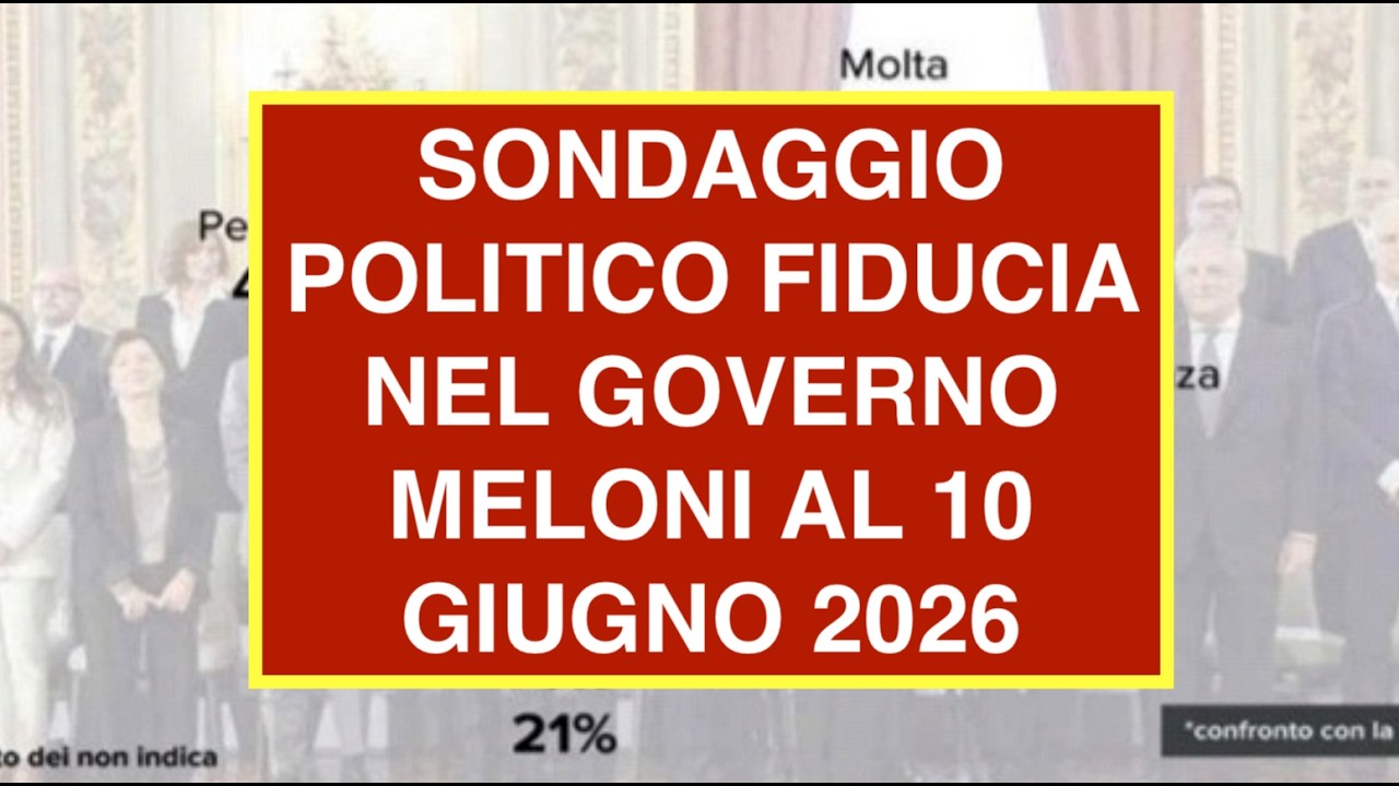 SONDAGGIO POLITICO FIDUCIA NEL GOVERNO MELONI AL 10 GIUGNO 2026