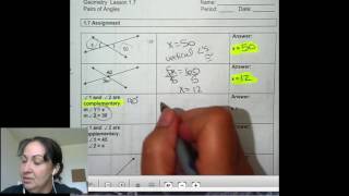 Geometry Lesson 1.7 Homework Help # 1 - 5