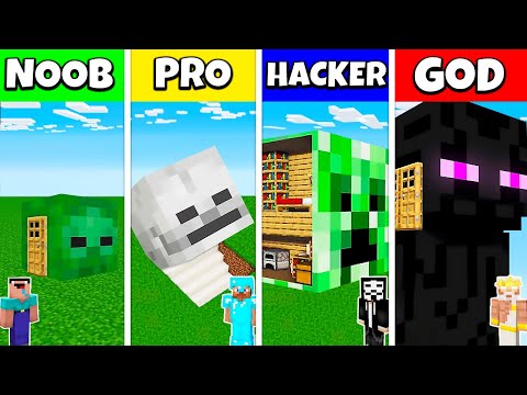 MONSTER HEAD HOUSE BASE BUILD CHALLENGE - Minecraft Battle NOOB vs PRO vs HACKER vs GOD / Animation