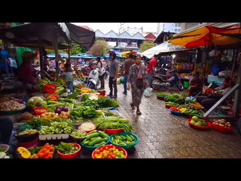 Evening Street Food After Raining - Fresh Food And Ready Food - Art Of Cambodian Earning