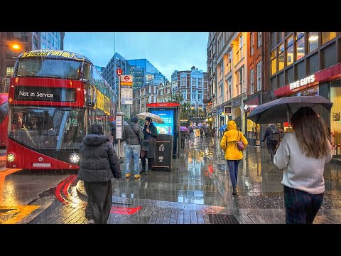 Wet & Windy London Walk ☔️ City of London to Spitalfields Rainy Walking Tour | 4K HDR ASMR