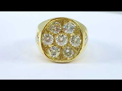 SOLD 2.54 ct NATURAL 9x DIAMOND mens round cluster pinky ring 14k yellow GOLD