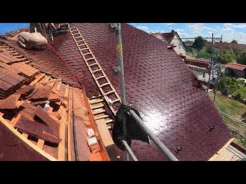 Schornstein mit Kupfer Schichtstücken einfassen - Biberschwanzdach Langenreichenbach