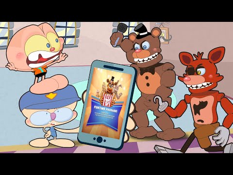 Mongo e Drongo na noite 1 de Five Nights at Freddy's Special Delivery - FNAF AR  em desenho animado