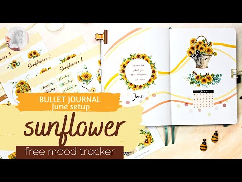 sunflower | bullet journal June setup | free June calendar printable & free mood tracker printable