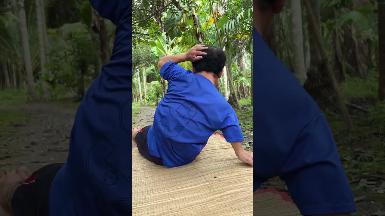 베개 없이 쉬는 간단한 부시크래프트