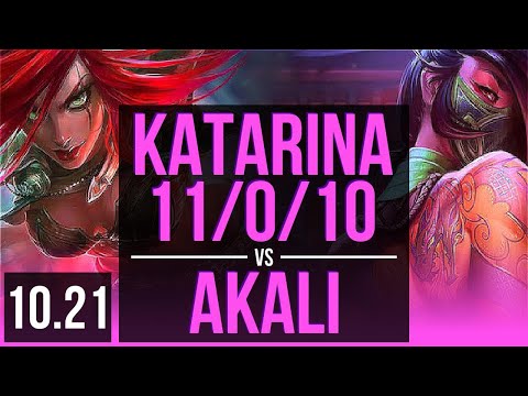KATARINA vs AKALI (MID) | 11/0/10, Legendary, 300+ games, Rank 13 Katarina | KR Grandmaster | v10.21