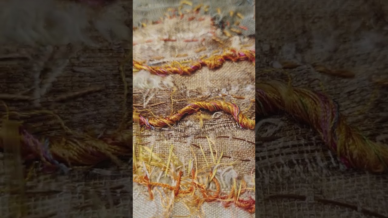 Textile artwork using fabric scraps, yarns and some stitched threads.  Such lovely texture.  #art