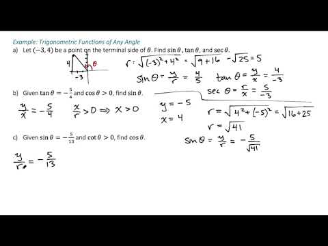Trigonometric Functions of Any Angle Example