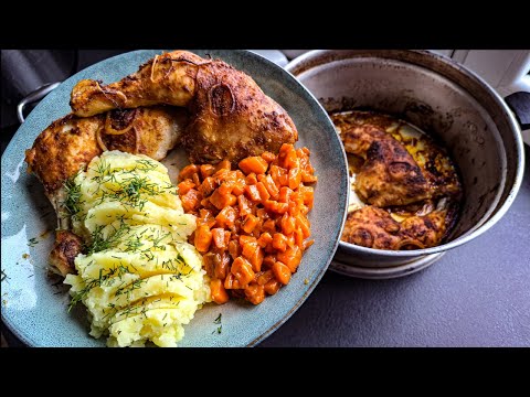 KURCZAK PIECZONY W PRODIŻU z duszoną marchewką