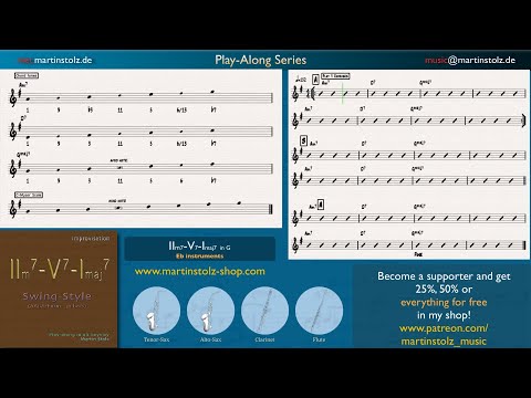 Play the IIm7-V7-Imaj7 cadence in G · swing style - for Eb instruments