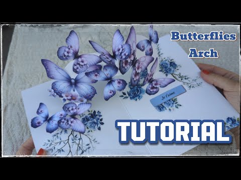 TUTORIAL: Blossom butterflies arch POP-UP CARD. Elegant blueish purple birthday card 💜💜