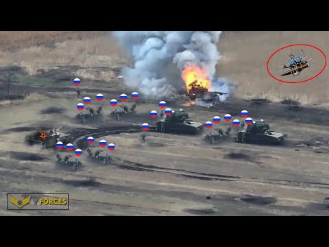 Horrifying! Ukrainian drones mercilessly obliterate Russian troops in convoy Massive armored attack