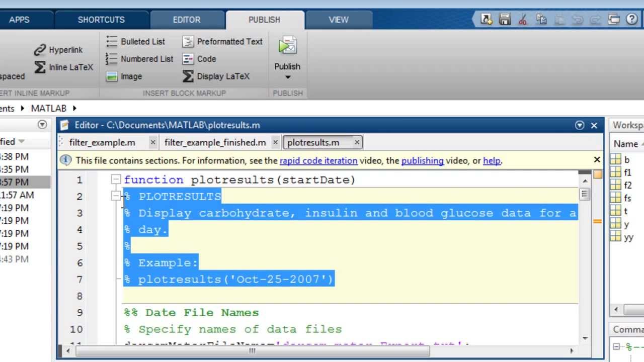 Publishing MATLAB Code from the Editor