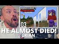 HE ALMOST DIED! Grian 100 Hours In Minecraft Hardcore: Episode 3 - BASE BUILDING! (REACTION!)