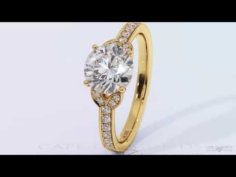 Unique Side Stone Channel Setting Yellow Gold Round Cut Diamond Engagement Rings