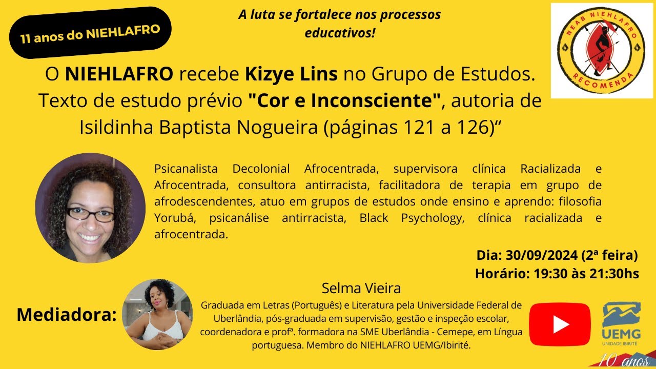 NIEHLAFRO recebe Kizye Lins com a aula sobre "Cor e Inconsciente" de Isildinha Baptista Nogueira