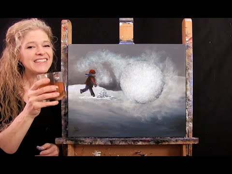 Learn How to Paint "SNOWBALL FIGHT" with Acrylic - Paint and Sip at Home - Fun Step by Step Tutorial