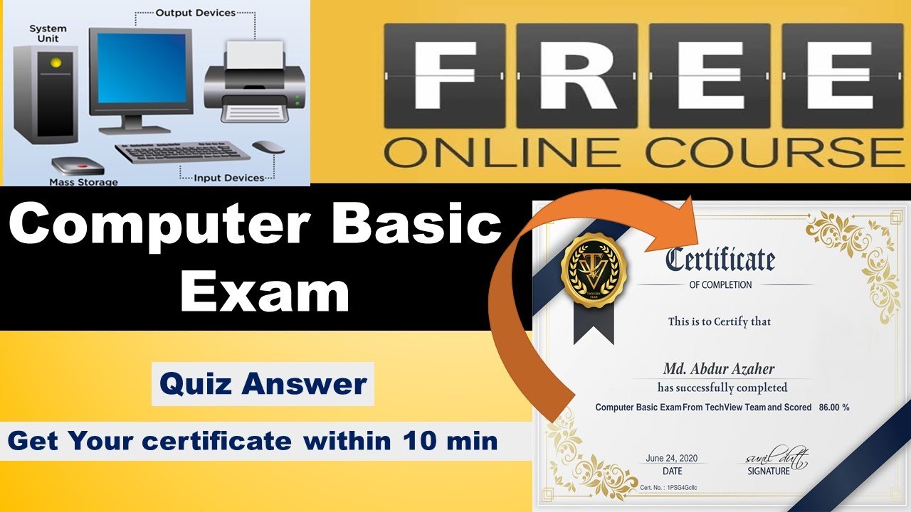 Computer Basic Exam Answer | Free computer training and online certificate with answers